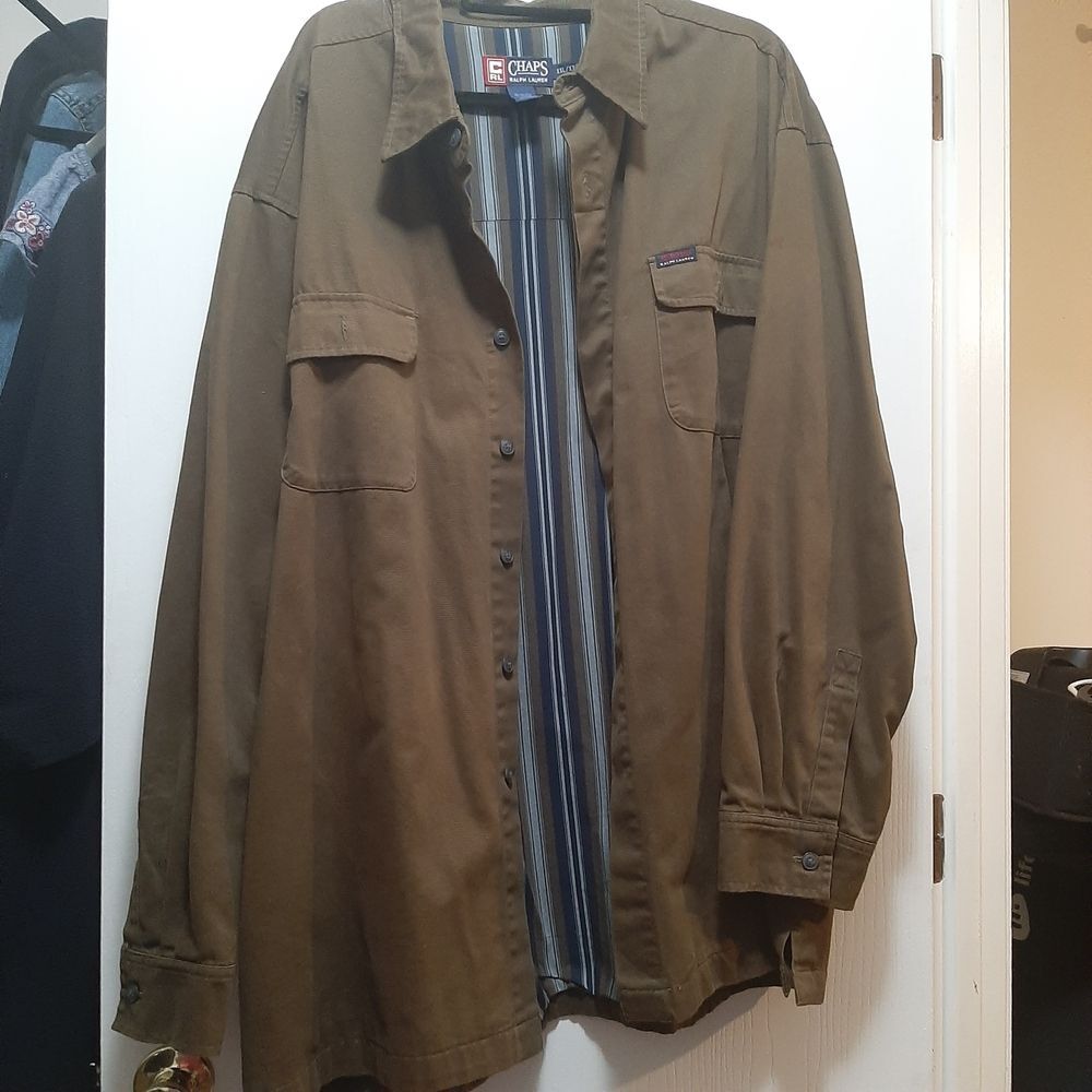 Chaps Ralph Lauren Men's Olive Brown 100% Cotton Shirt Jacket XXL